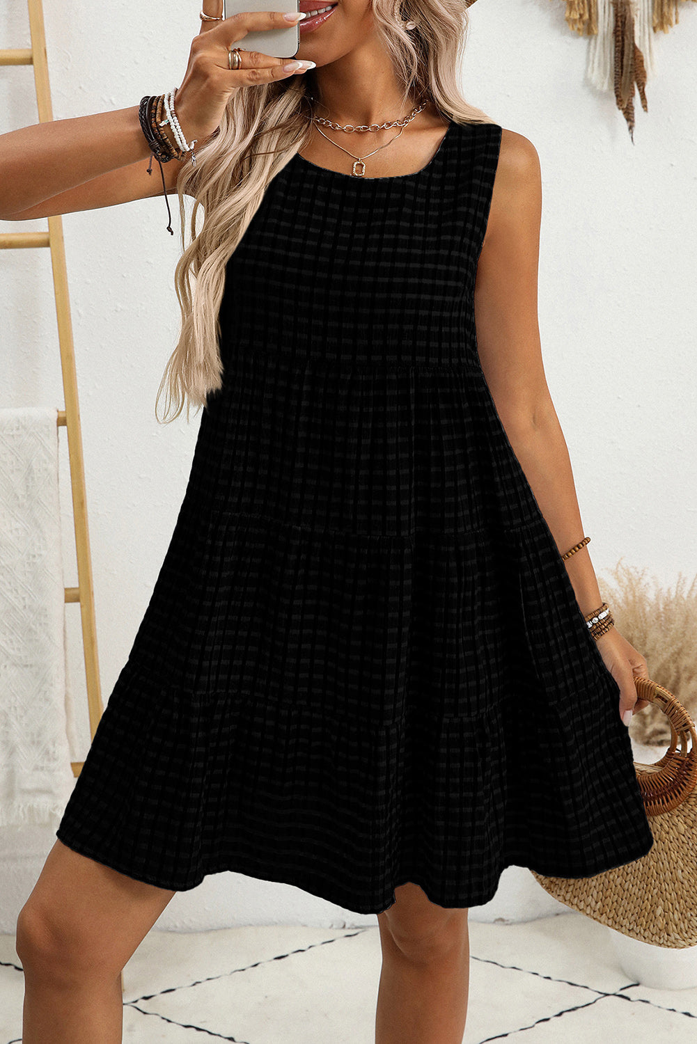 White Gingham High Waist Sleeveless Mini Dress 3f7b4c36eb648730