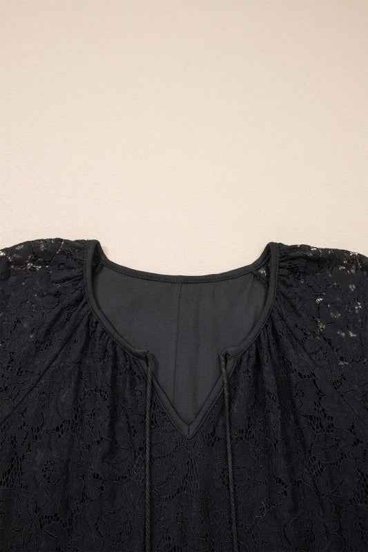 Lace Overlay Tassel Tie Short Sleeve Maxi Dress 3f7bb192-d005-4d3d-bb90-8f09529cb091