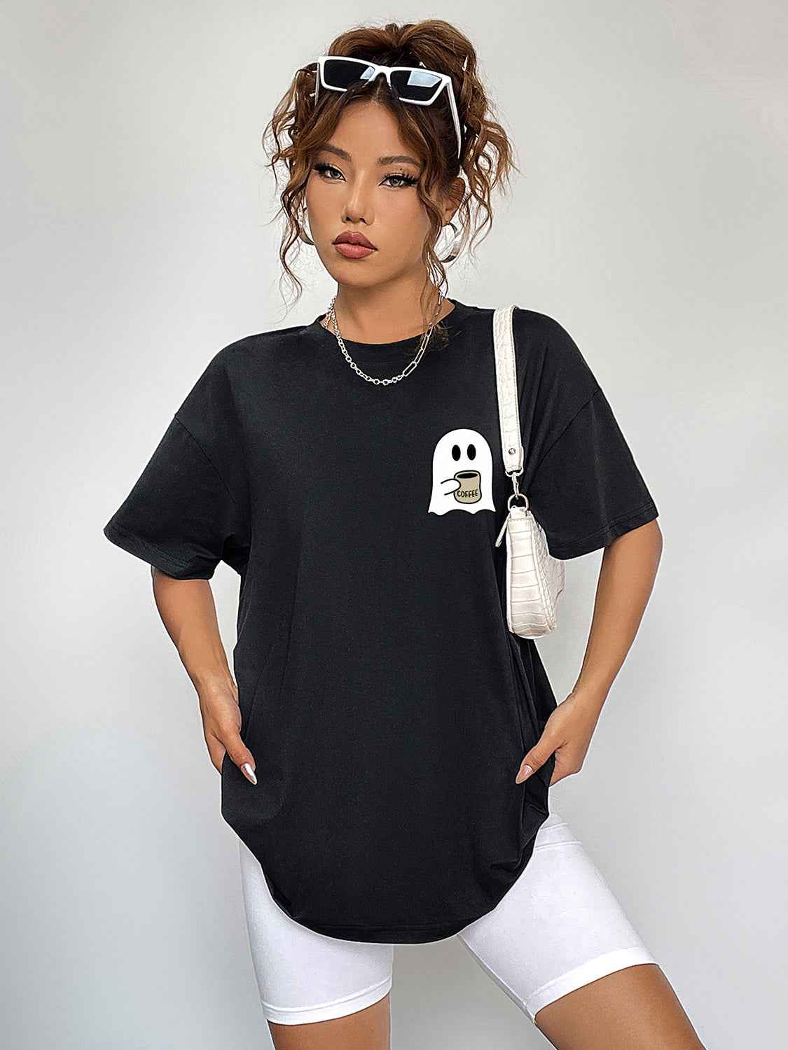 Round Neck Short Sleeve Ghost Graphic T-Shirt 3f800db36d6942b9b0a7d258836b912c-Max