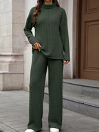 Ribbed Turtleneck Dropped Shoulder Top and Pants Sweater Set 3f823ad084034571b8a1b9d64a27f588-Max-Origin