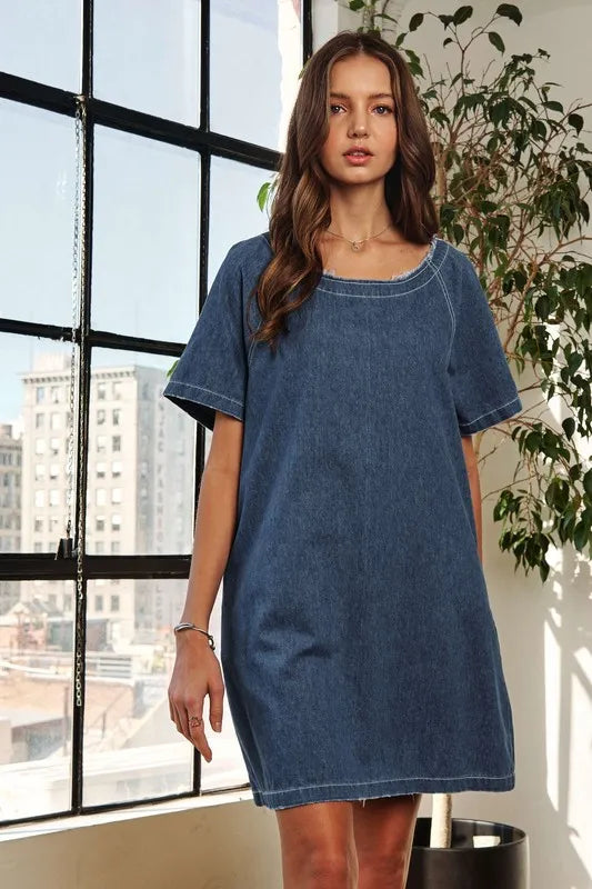 ADORA Raw Hem Mini Denim Dress with Pockets 3f85f189-a9e3-421c-bf5f-d752cc31bd22-Max