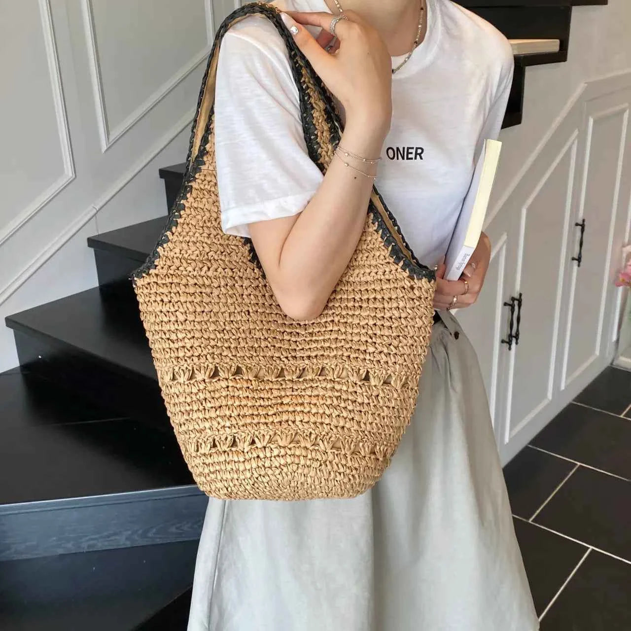 Woven Straw Shoulder Bag with Contrast Trim 3f89b8c20aaa4ffba8f4ff96419b635f-Max-Origin