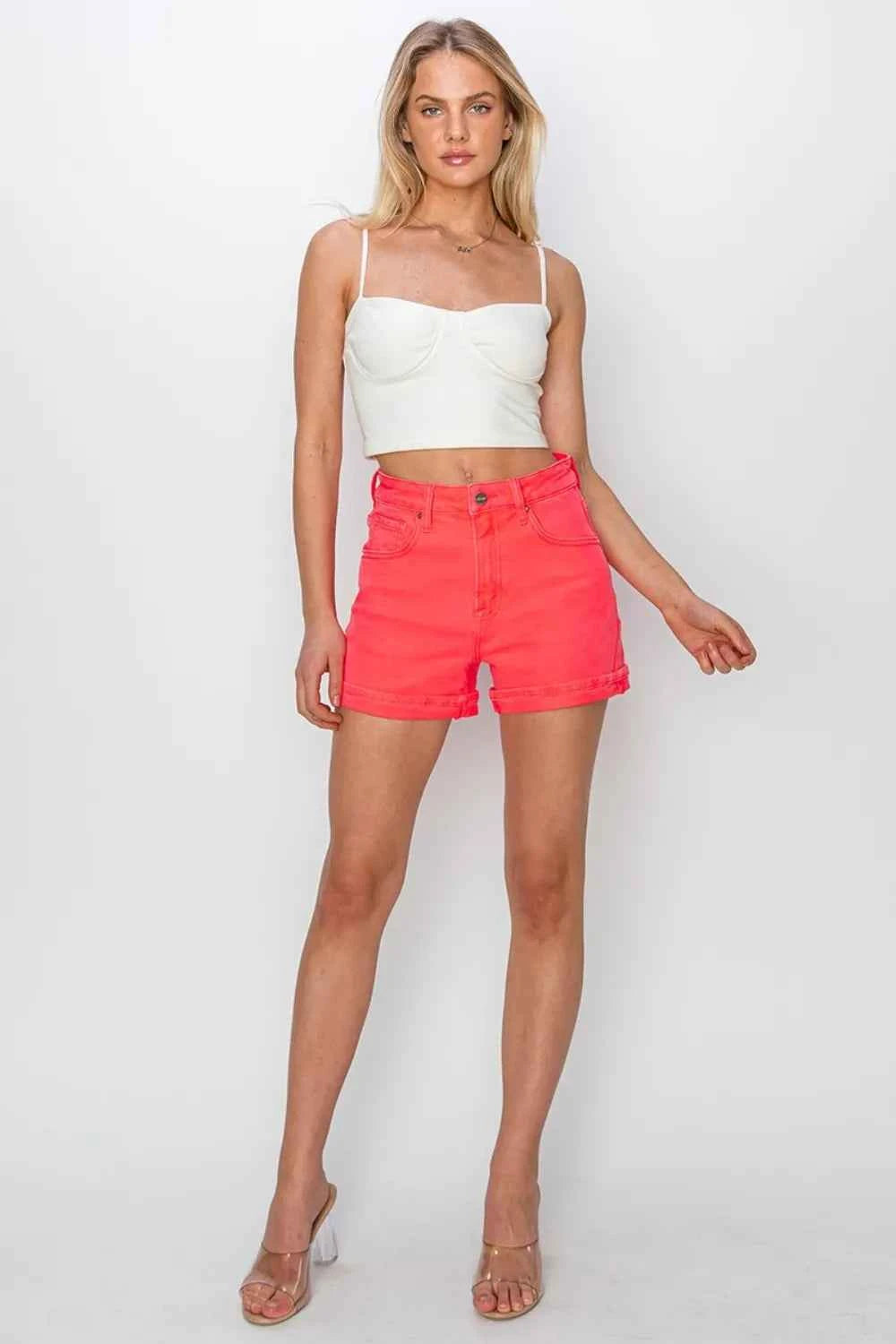RISEN Full Size High Rise Cuffed Denim Shorts 3f8c0fb5-ac08-49e7-afbf-377680dd7812-Max