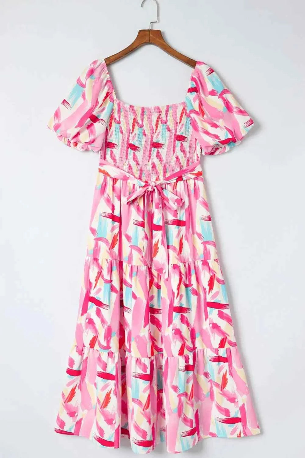 Geometric Print Puff Sleeve Square Neck Midi Dress 3f8c759e-255d-475e-84f7-cfcdb1f3c068-Max-Origin