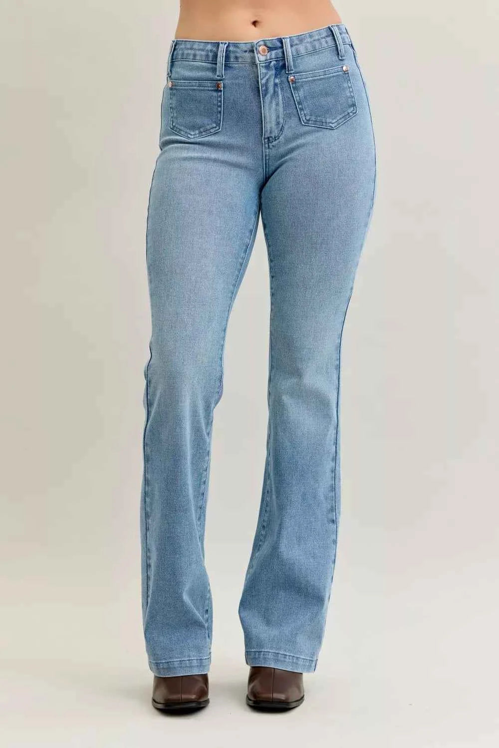 Judy Blue Full Size Mid Rise Bootcut Jeans with Contrast Wash & Front Patch Pockets Plus Size MD 3f8f42ab931547cb9d0ec98c22b8401e-Max-Origin