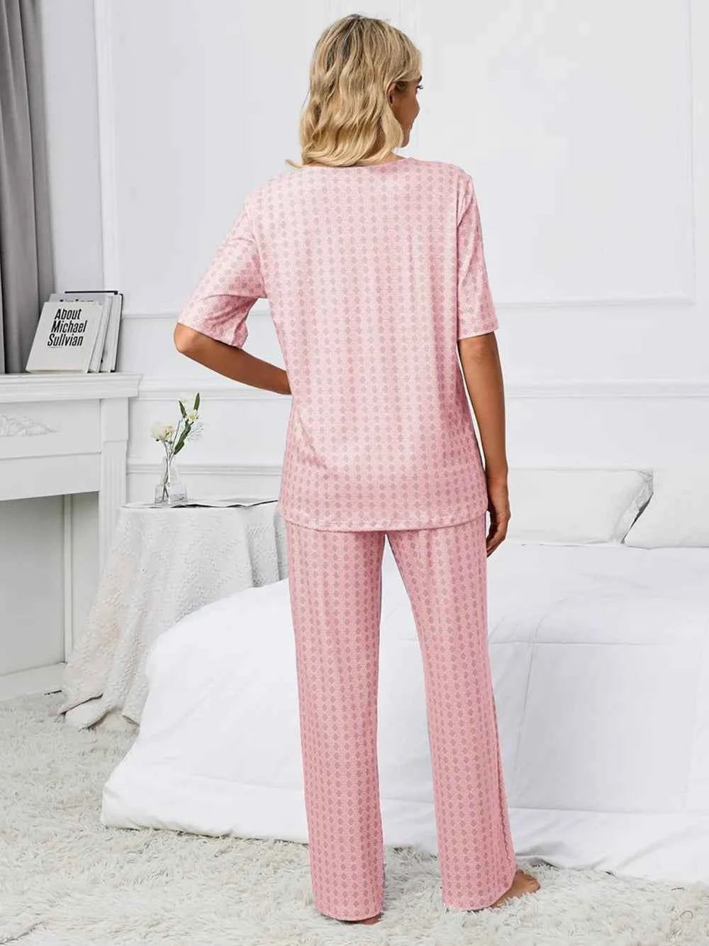 Printed V-Neck Top and Pants Lounge Set 3f9cc860-7e2d-4c29-9762-8f2be1e2bdae-Max