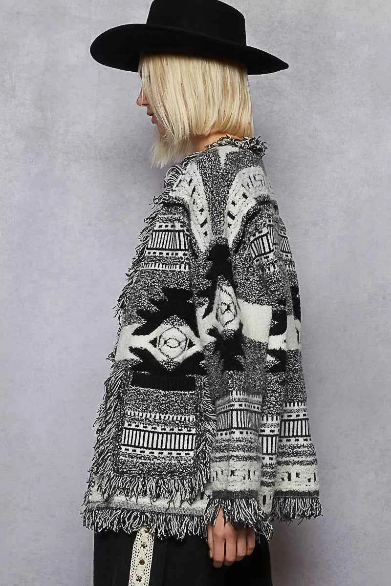 POL Open Front Geometric Print Cardigan with Fringe Detail 3f9d5214-bf1a-4134-a24d-c9d050173e5d-Max-Origin