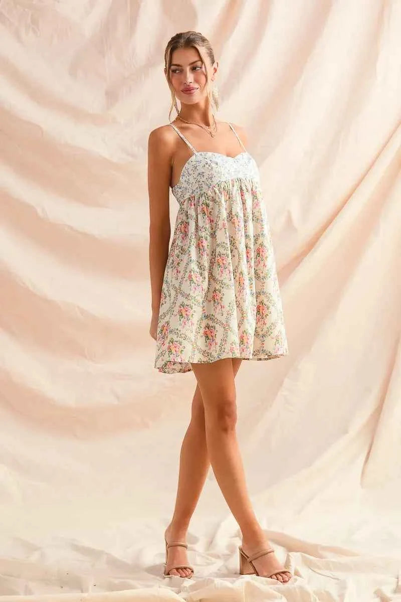 Mixed Floral Print Sleeveless Mini Dress 3f9e6928e4c34c78aa15fd5dea157e38-Max-Origin