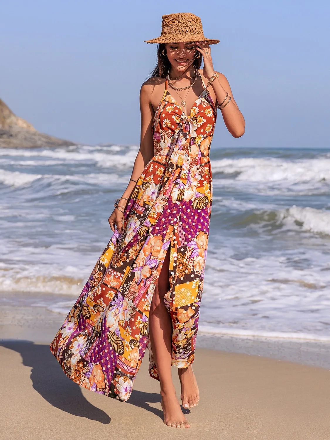 Slit Printed Halter Neck Cami Dress 3fb22d6a-b5b7-4b72-af62-0254df8716fe-Max-Origin