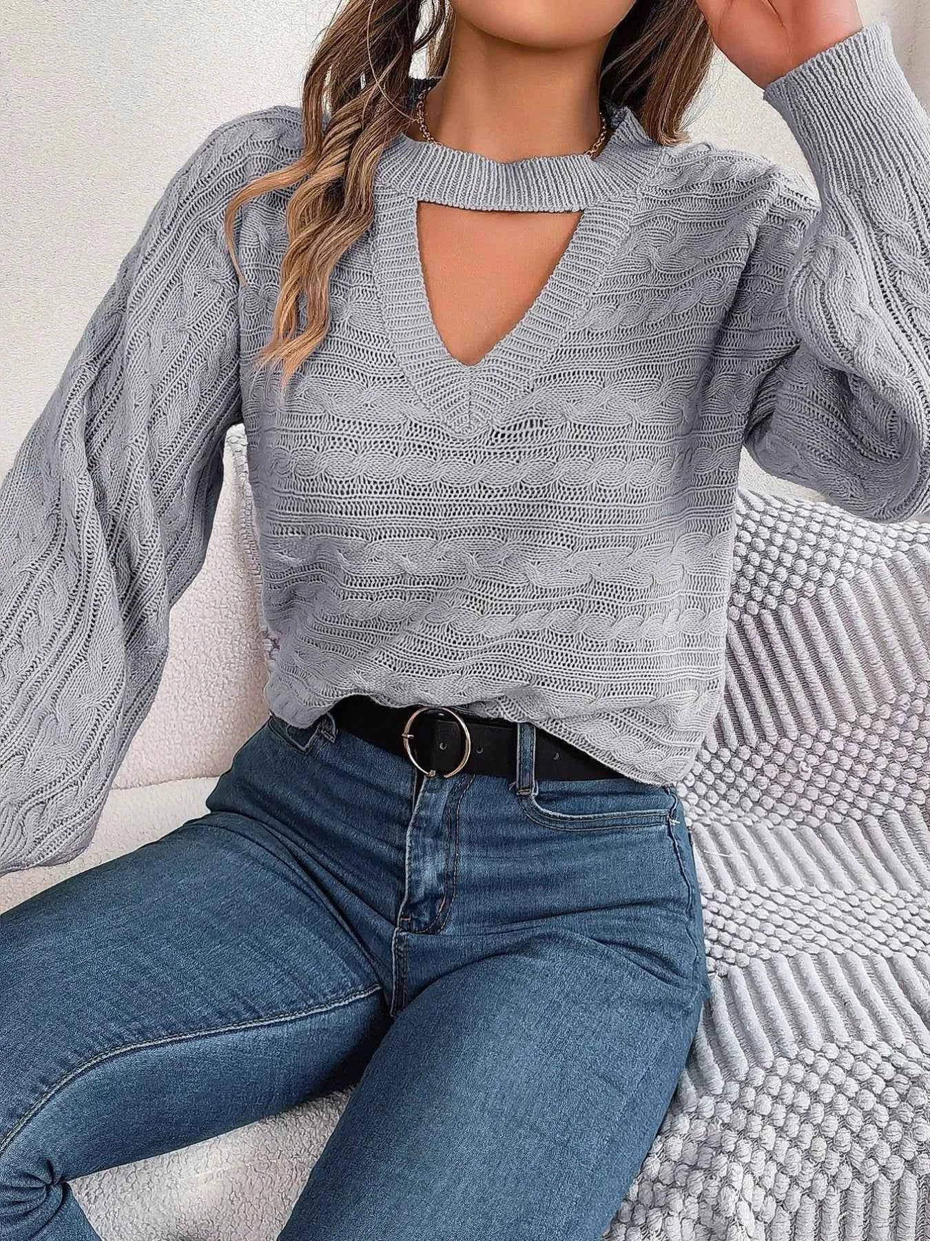 Cable-Knit Cutout Round Neck Sweater 3fb23c14-1183-47d6-b0b6-6ce1d509568d-Max-Origin