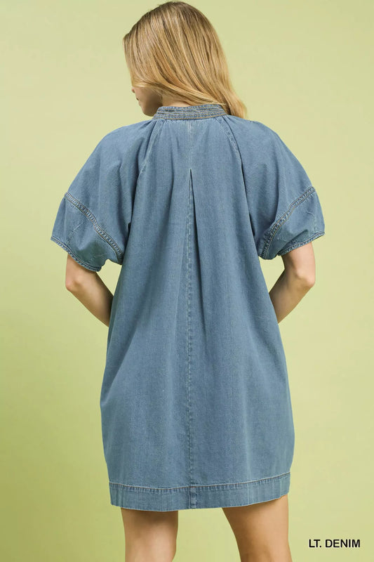 Denim Mini Dress with Contrast Thread 3fb90346-b263-415c-bf12-de5f376c6d72-Max-Origin