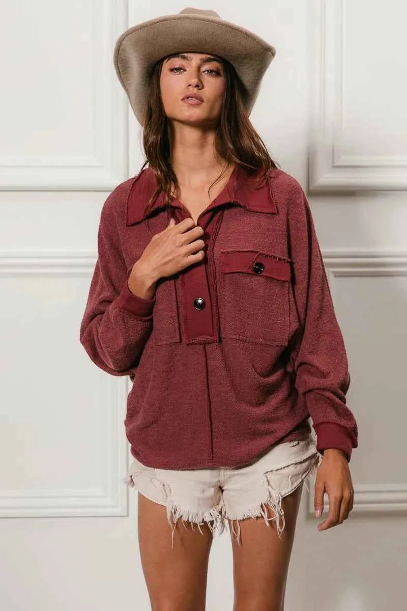 BiBi Cp French Terry Cut Edge Detail Collared Top 3fc23979dc644642bd8beb362e8d1e08-Max-Origin