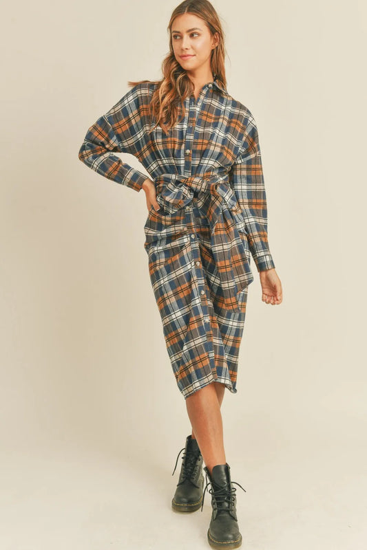 Plaid Flannel Front Tie Button Down Shirt Dress 3fce98f6-501c-4966-9578-3c43b443f0c7-Max