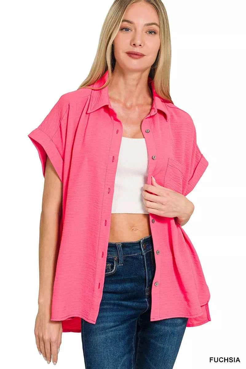 Zenana Woven Airflow Button Down Shirt 3fe52e816b9c49dbb64fd2a41eb44d8a-Max-Origin