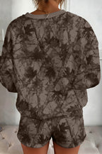 Brown Camouflage Print Round Neck Drop Sleeve Shorts Set 3fe546384c06d10f