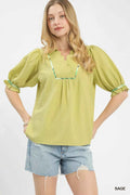 Umgee Scalloped Trim Blouse with Puff Sleeves SAGE 3feb5fcc-1689-4408-b38b-7cf15ee4d9be-Max-Origin