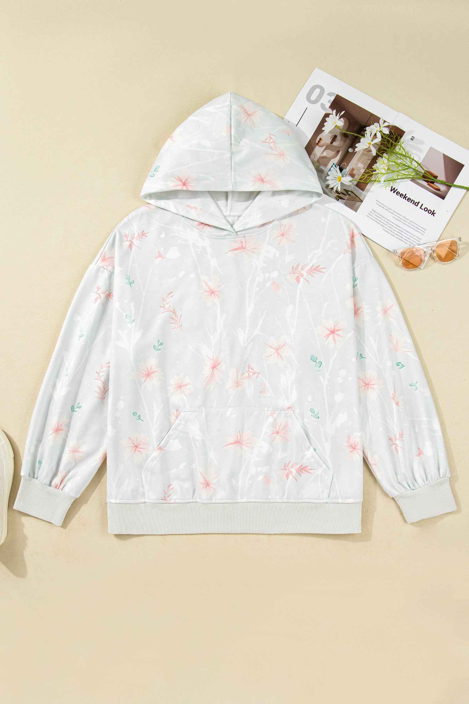 Gray Floral Print Plus Size Loose Hoodie 3ffdfdad8b50c07a