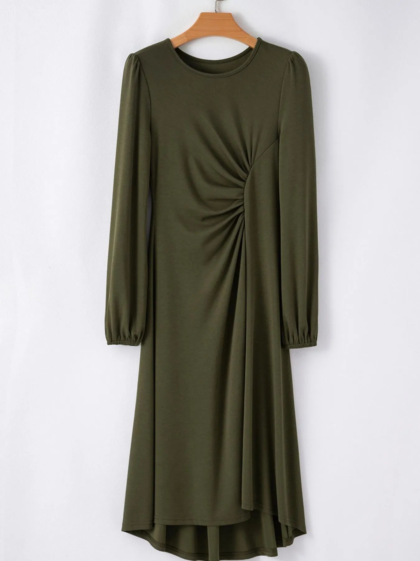Solid Color Ruched Detail Long Sleeve Midi Dress 400b6cc4-19be-4ec2-973d-2ac9a2acf688-Max-Origin