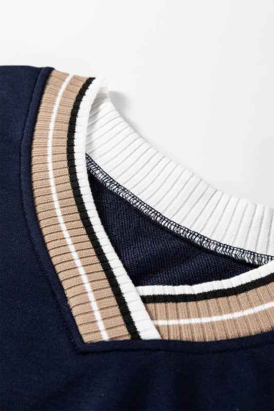 Varsity Contrast Stripe Trim V-Neck Sweatshirt 4017e072-6c13-480d-93ad-d5cac0679e2c