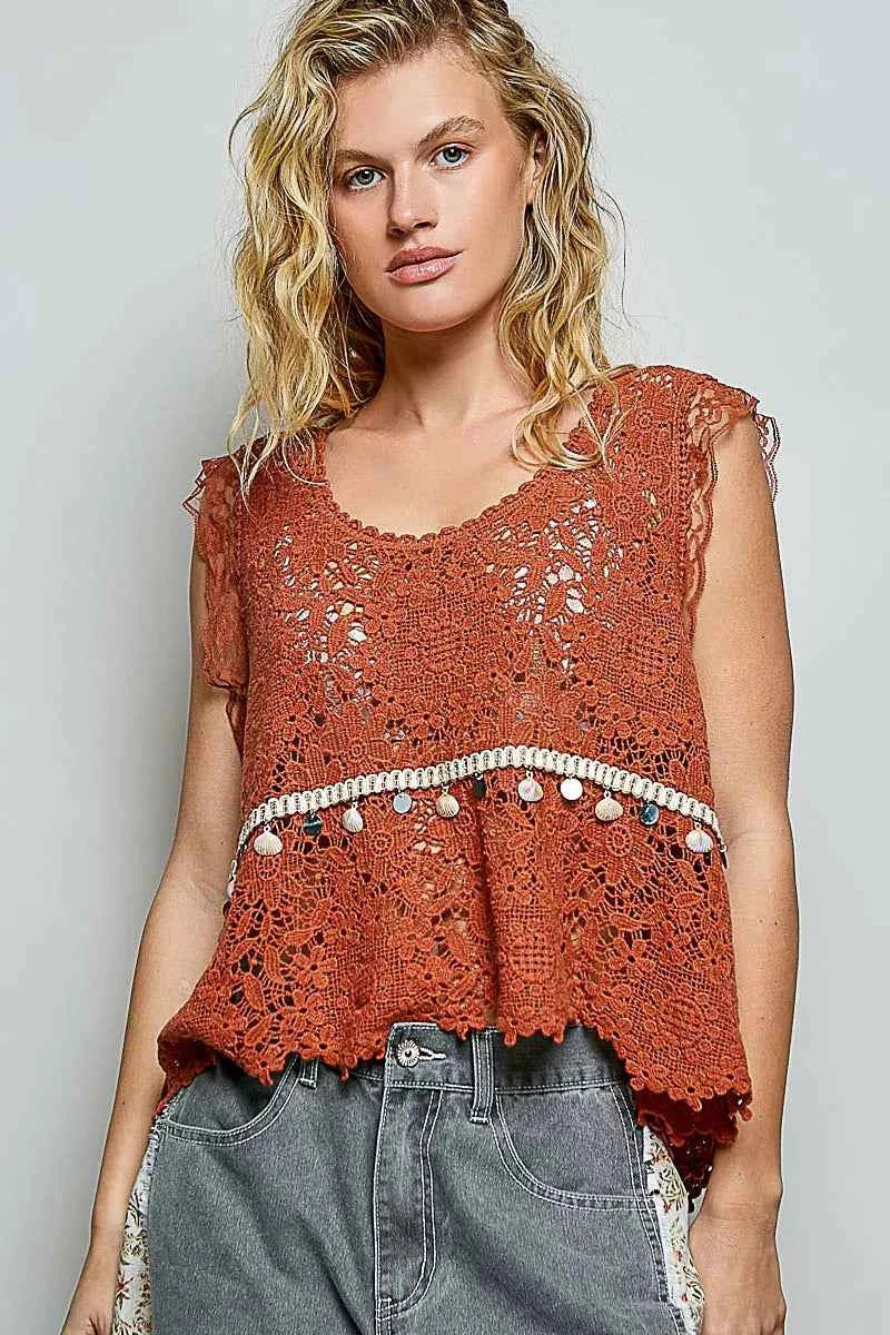 POL Lace Trim Openwork V-Neck Crochet Tank with Scalloped Edge 4017e25a-de40-4772-a1d8-ee1829cd33cc-Max-Origin