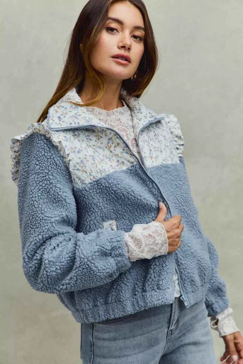 SO ME Faux Fur Sherpa Pull Jacket with Floral Contrast 4026c7a5769b4008a6474d170cdc5666-Max-Origin