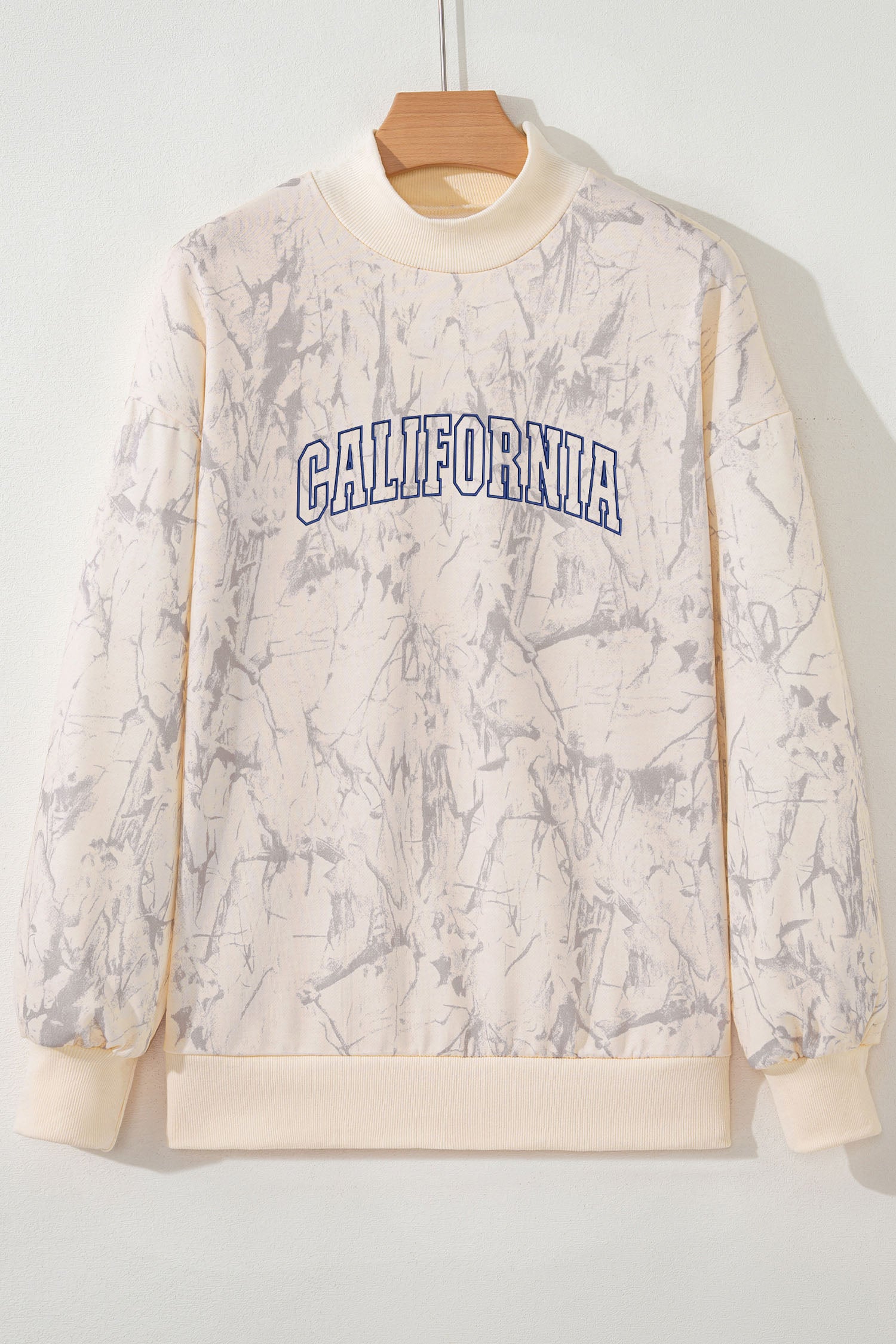 Khaki Tie Dye Camo CALIFORNIA Letter Embroidered Mock Neck Sweatshirt 402856ed4eb5e6b6