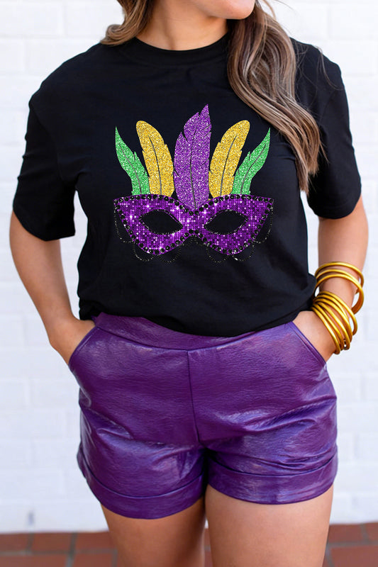 Black Glitter Mardi Gras Mask Graphic T Shirt 4029aea235942003