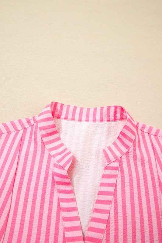 Stripe V-Neck Flare Sleeve Tiered Mini Dress 402b6e9f-b24e-4f10-95cb-67c00ce44d31