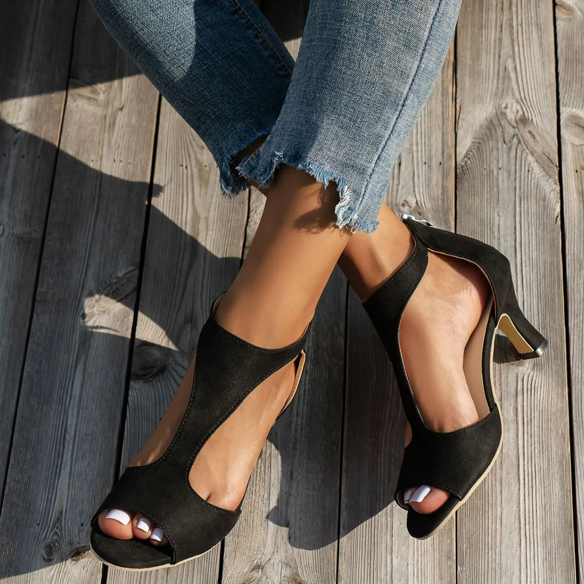 Peep Toe Block Heels Sandals Black 4036917d-1aa4-43cf-ba3d-e89523031da7-Max-Origin