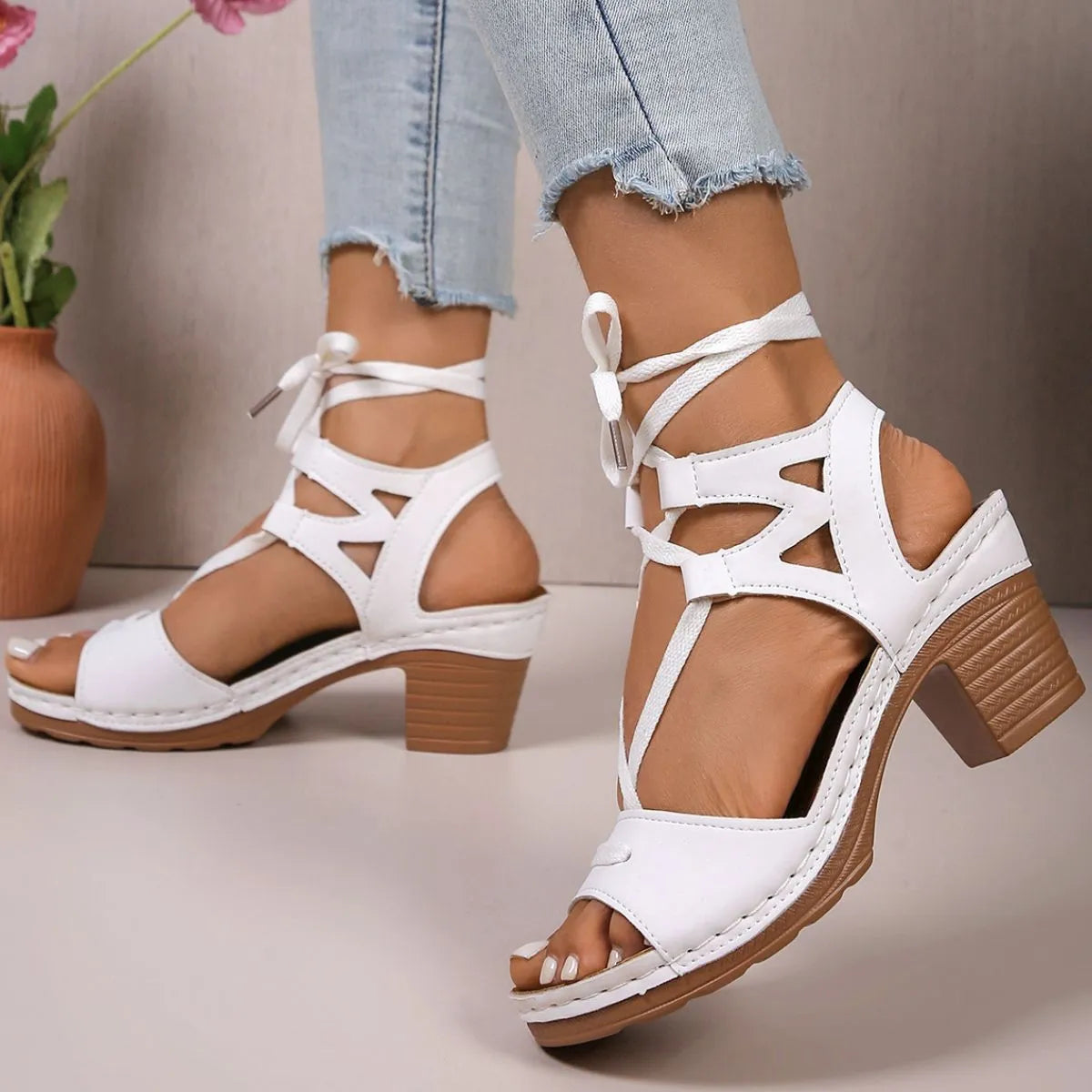 Peep Toe Block Heels Sandals White 4036a56e-3c46-433c-969b-1e3837f2e366-Max-Origin