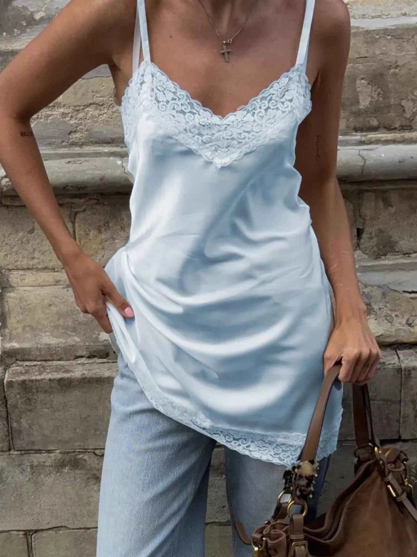 Lace Detail V-Neck Cami Light Blue 403cefa9-abed-4718-8867-4fddb2656272-Max-Origin