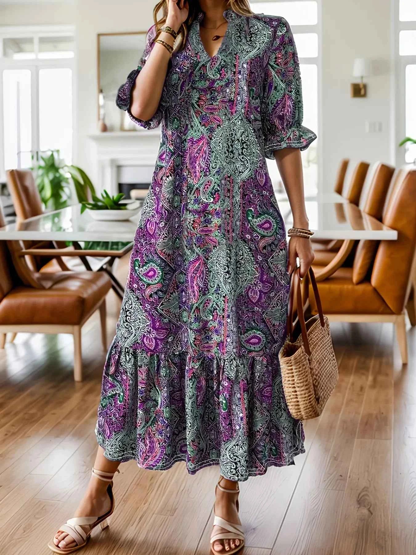 Full Size Bohemian Paisley Print Ruffle Hem Midi Dress Plus Size Purple 4040c367853c4d26af3beec6ca35160c-Max-Origin