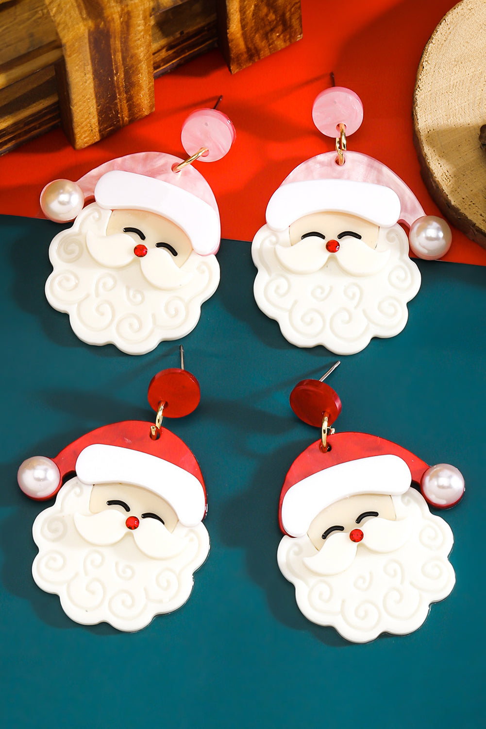Fiery Red Bright Pearl Decor Cute Santa Christmas Earrings 40415531cfe51ad6