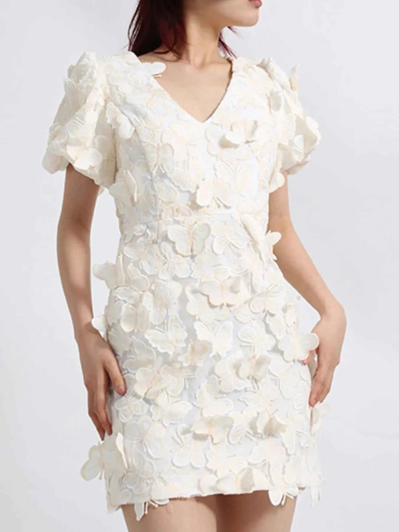 Butterfly V-Neck Puff Sleeve Mini Dress 4052747f-7e51-4e72-885a-0a318a84851d-Max-Origin