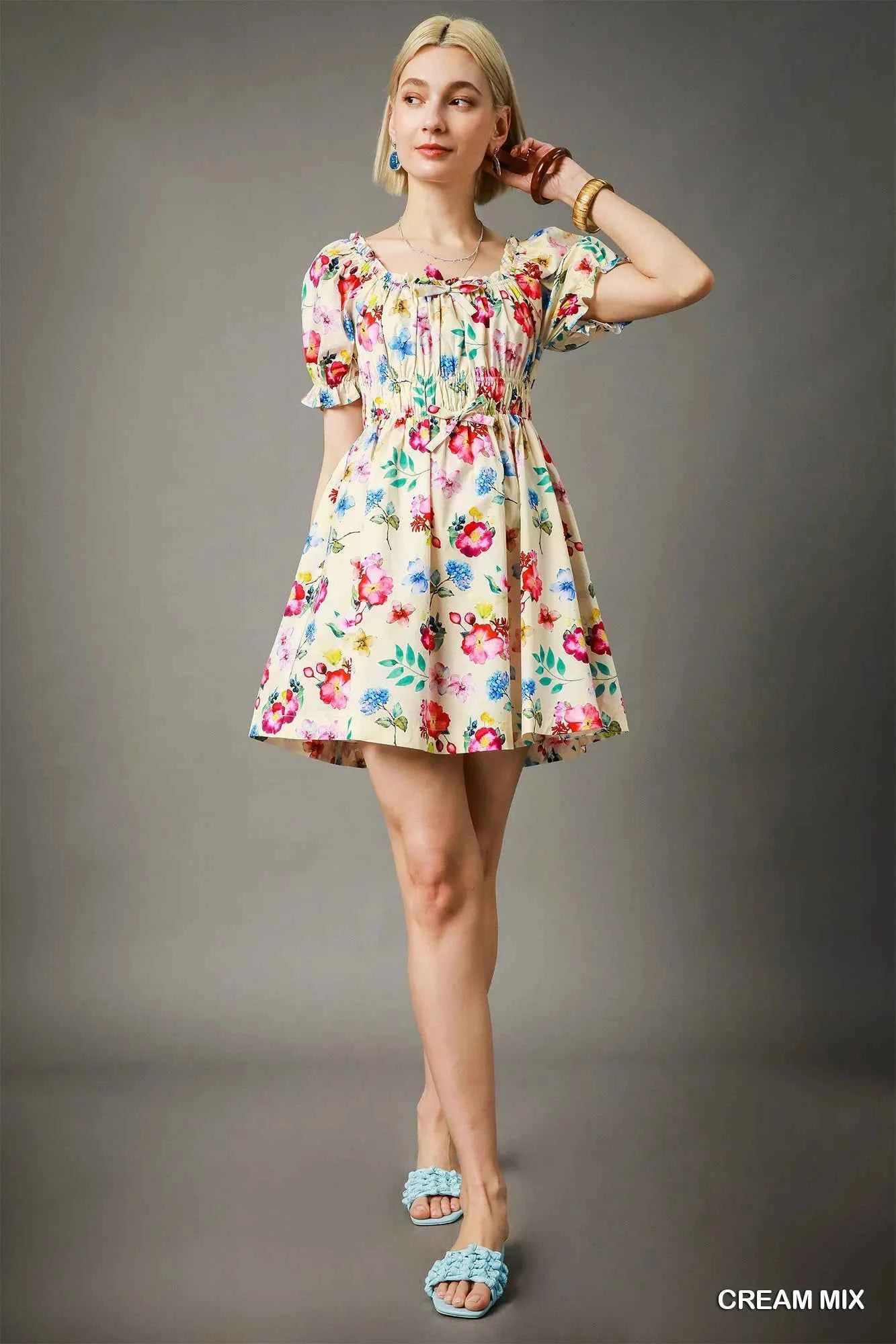 Umgee Floral Print Puff Sleeve Mini Dress 40571c68-c5fc-4c5f-899f-855adaef7d81-Max-Origin