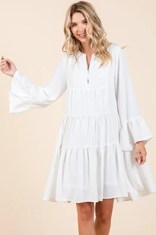 Mittoshop Tiered Notched Flare Sleeve Dress 40688fb9-e73e-40ab-b5da-22ba1e50d820-Max