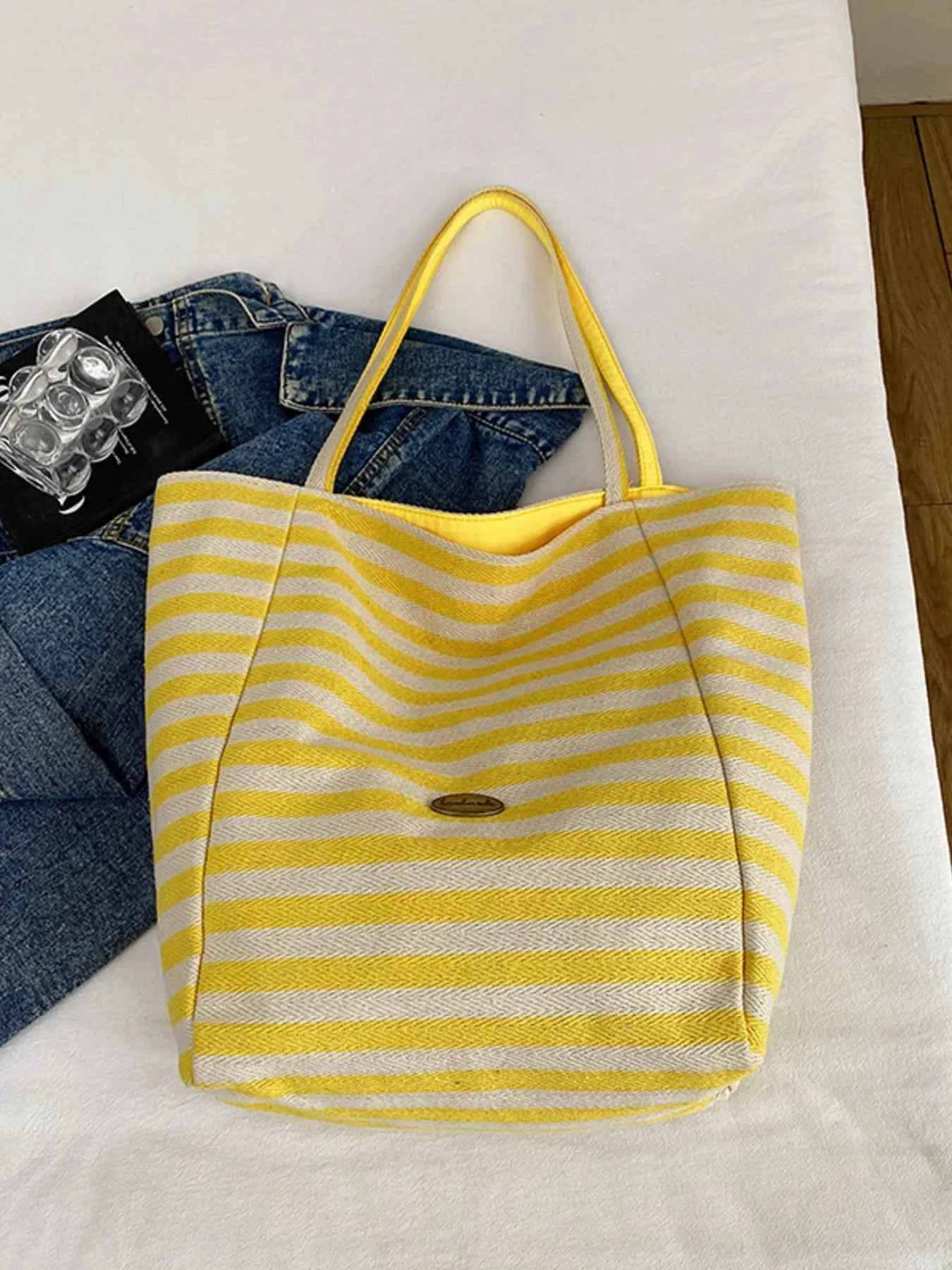 Striped Canvas Tote Bag Yellow One Size 406c954cfb994e238350468faf72095a-Max-Origin