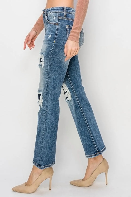 Full Size High Rise Distressed Ankle Flare Jeans 40715373-074e-4013-9148-f8f65a846f23-Max