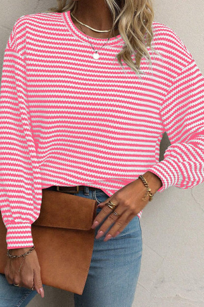 Striped Round Neck Long Sleeve Top