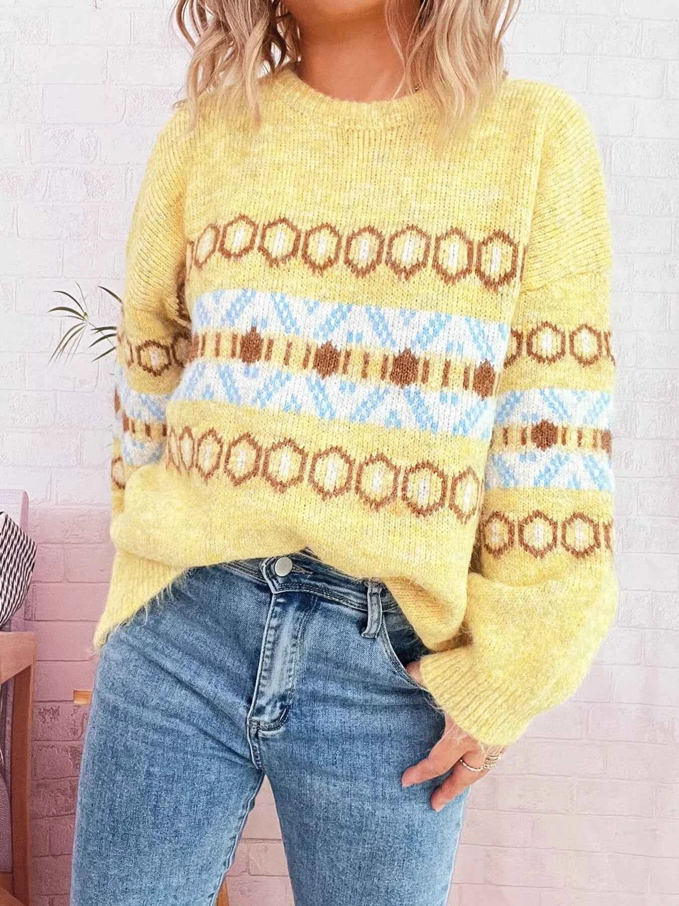 Contrast Round Neck Drop Shoulder Sweater 40861dc5e8f2411baf1799d5e34013e3-Max-Origin