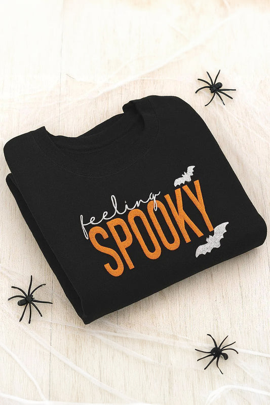 Black Feeling Spooky Halloween Embroidered Graphic Baggy Sweatshirt 4091396edc19cfb3