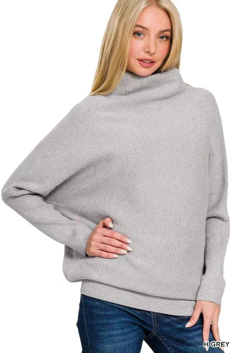 Zenana Viscose Dolman Sleeve Mock Neck Sweater