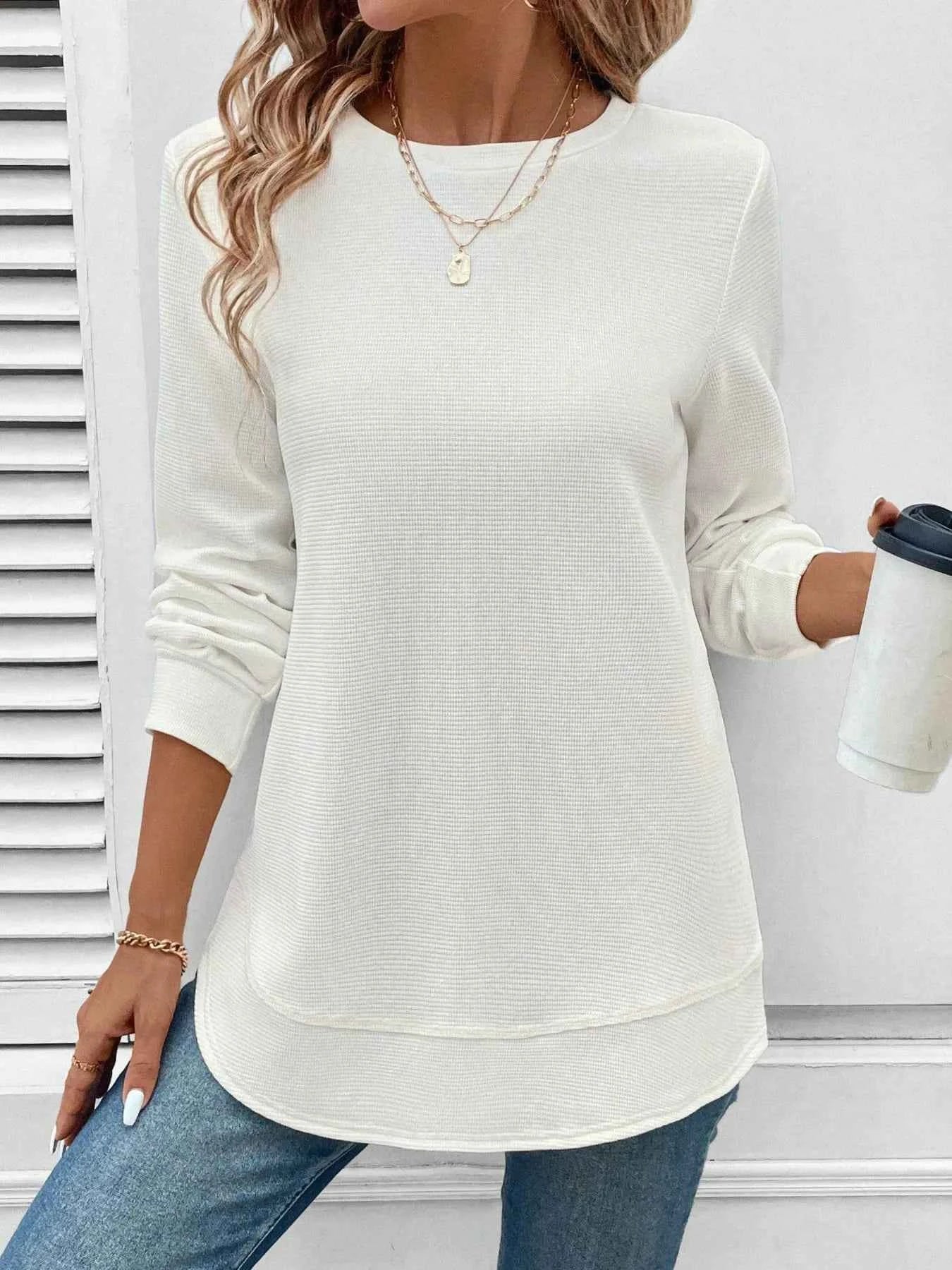 Round Neck Long Sleeve Casual Sweatshirt White 4096e77f87714ed2b84a08f30d4c1f3d-Max-Origin