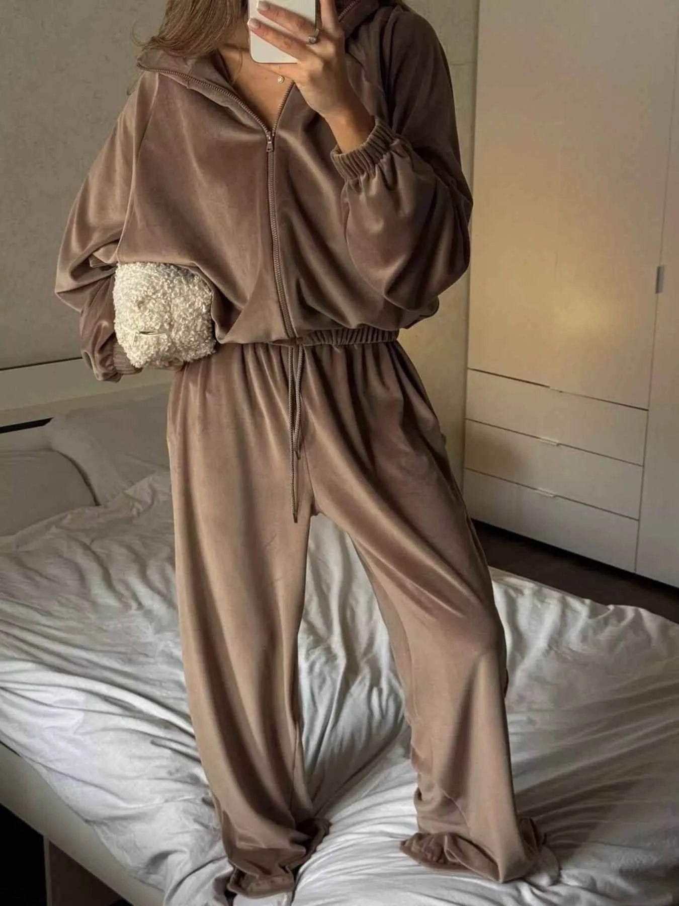 Zip Up Long Sleeve Outerwear and Pants Set Taupe 4096ea4bb9fe4ca5a56396adcb466809-Max-Origin