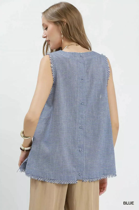 Stripe Fringe Trim Sleeveless Top 40a70874-5aa3-4d21-a55b-3fe6642e41bb-Max-Origin