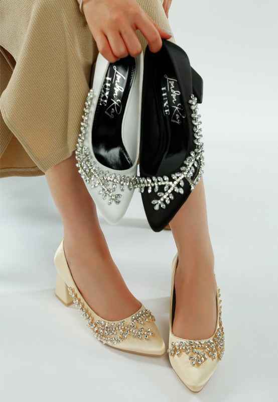 Abatina Satin Diamante Embellished Pumps 40ad4180-6965-47cf-bc05-c22fd557e766
