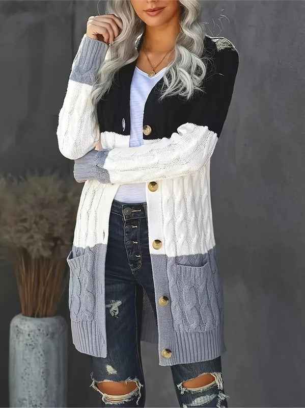 Cable knit button cardigan with pocket 40ae90f2-301d-45c4-a270-149b0a185b54