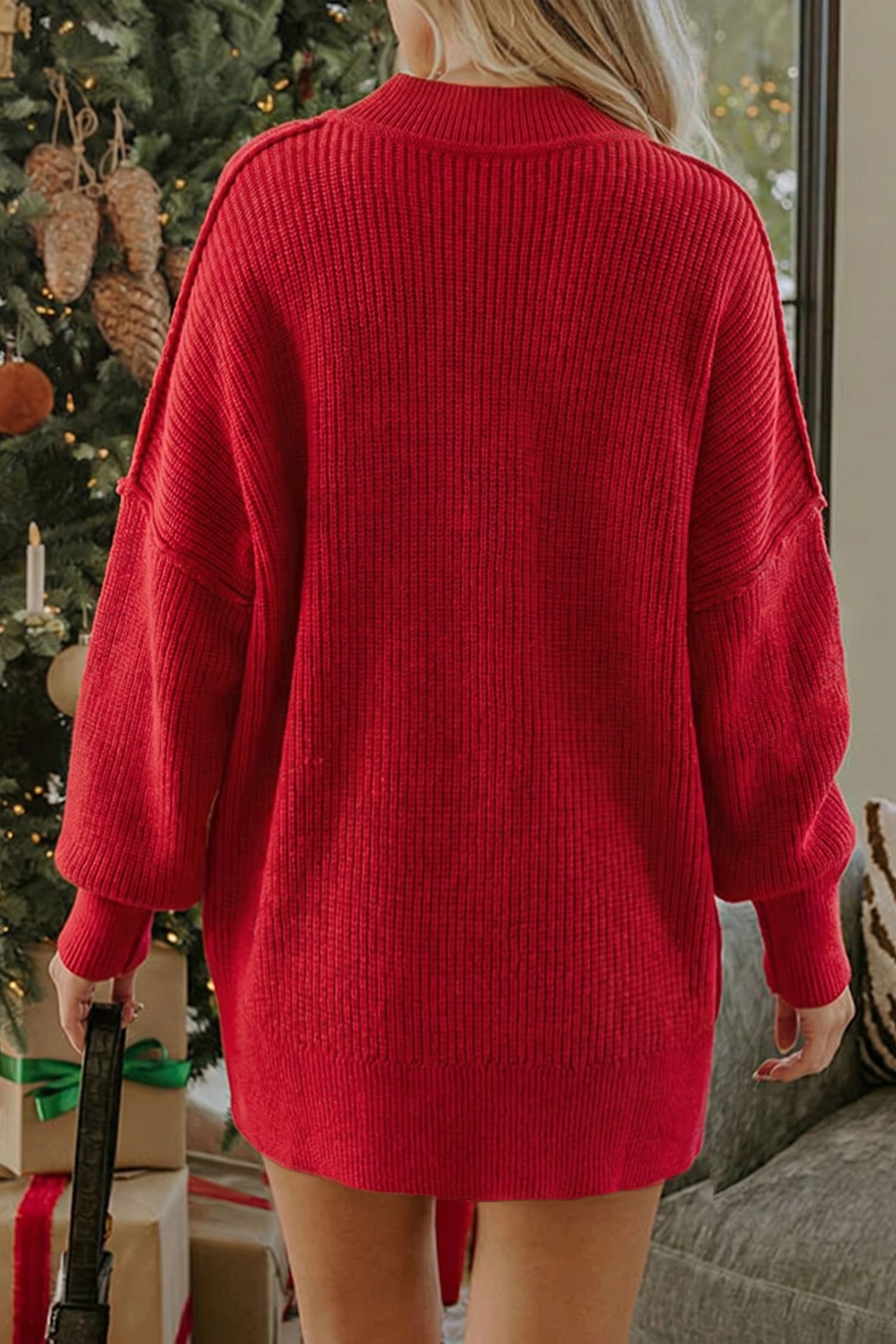 Chestnut Long Sleeve Ribbed Knit Stand Neck Regular Fit Sweater 40b19c427bb769ca