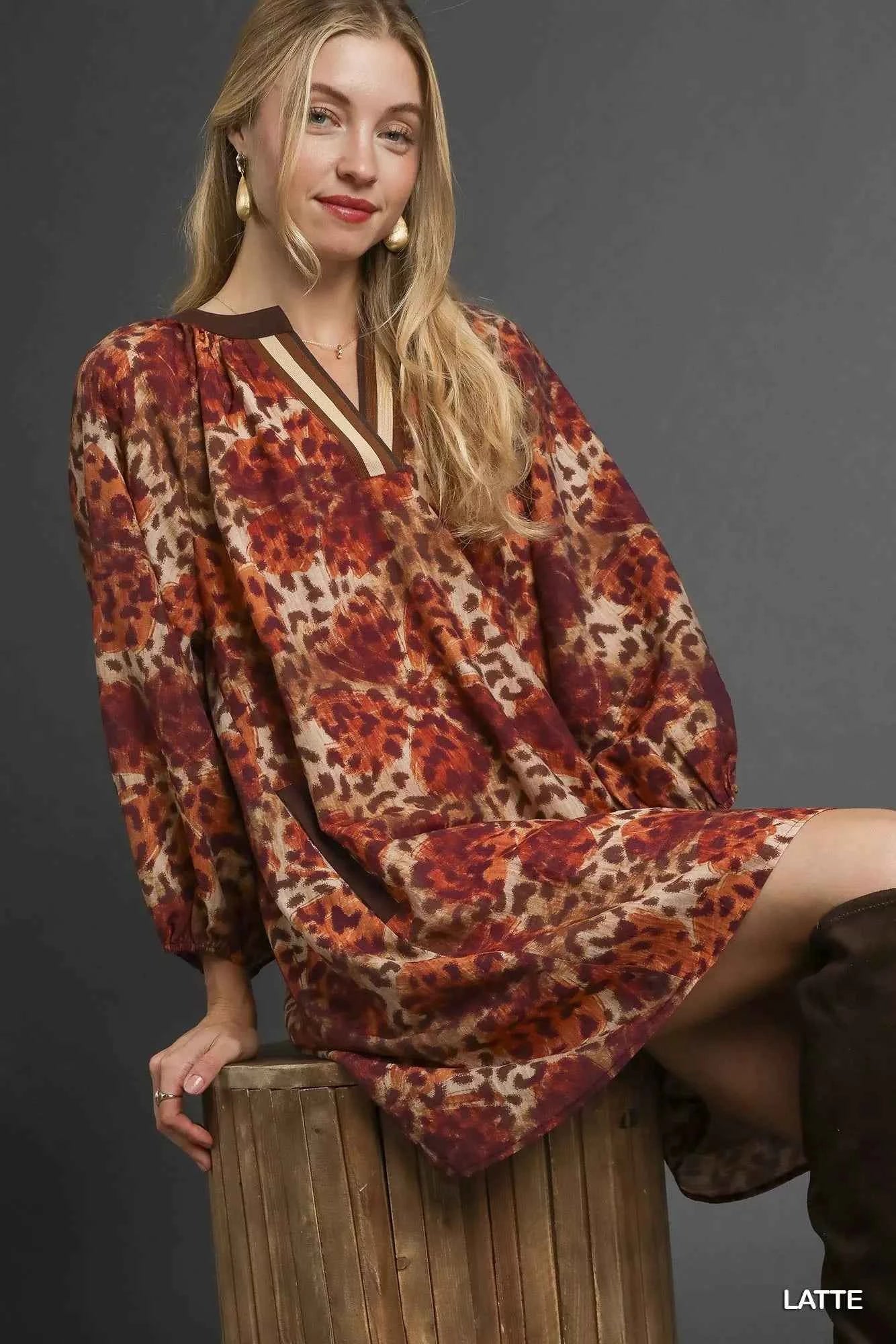 Umgee Animal Print Boho Tunic Dress with Contrast Trim Detail 40ba07ba-588e-4193-b3ee-d497d1fe1ce6-Max-Origin