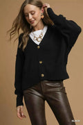 Umgee Button-Front V-Neck Knit Cardigan Black 40bdc3af-f1f0-4910-b87b-c8a1827d6a36-Max-Origin
